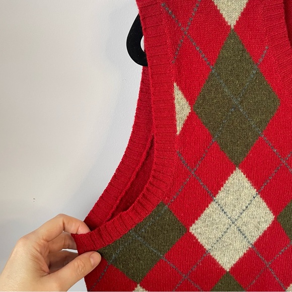 J. Crew Men’s Red/Gray Lambswool Argyle Sweater Vest Preppy Academia Size Large - Picture 10 of 16